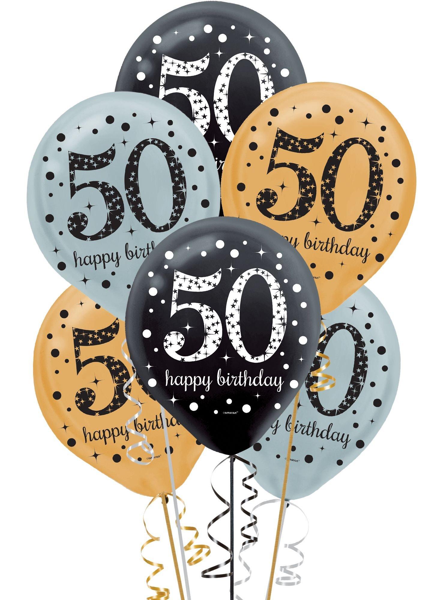 50th Birthday Balloons 15ct - Sparkling Celebration